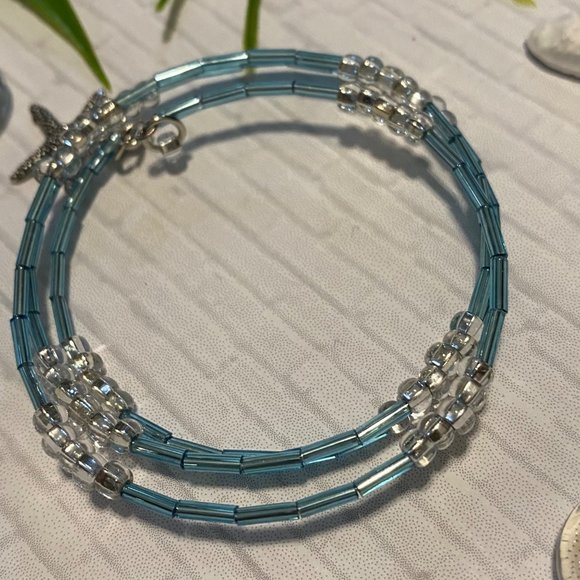 Starfish Bracelet Glass Beads Blue - Picture 3 of 3